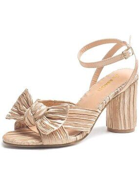 🆕Women Cream Ankle Strap Bowknot Chunky Wedding Party Dress Shoes Heeled Sandal